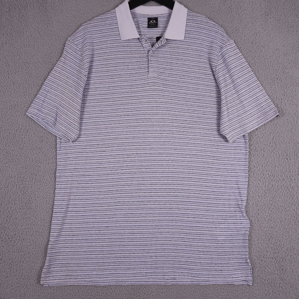 Oakley Polo‎ Shirt Mens Large Blue Debris Stripe Regular Fit Arctic Ice Golf NEW